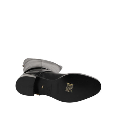 Elisabetta Franchi Black Leather Buckled High Boots Shoes