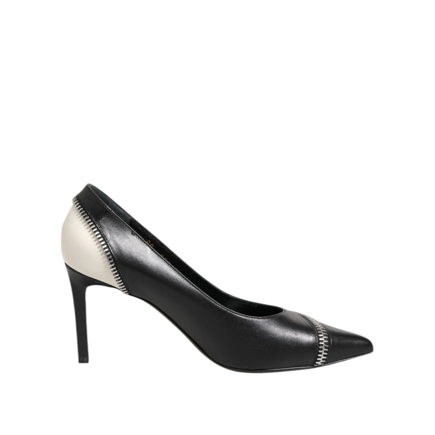 Saint Laurent White Black Leather Pointed Toe Heels Shoes
