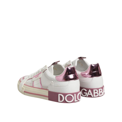 Dolce & Gabbana White Leather DG Logo Low Top Sneakers Shoes