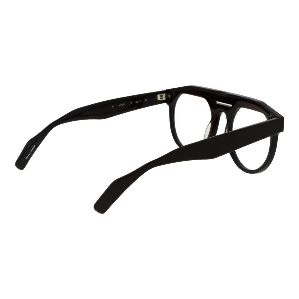 Side view of Yohji Yamamoto Brown Men Glasses Frame with full-rim and plastic panto style.
