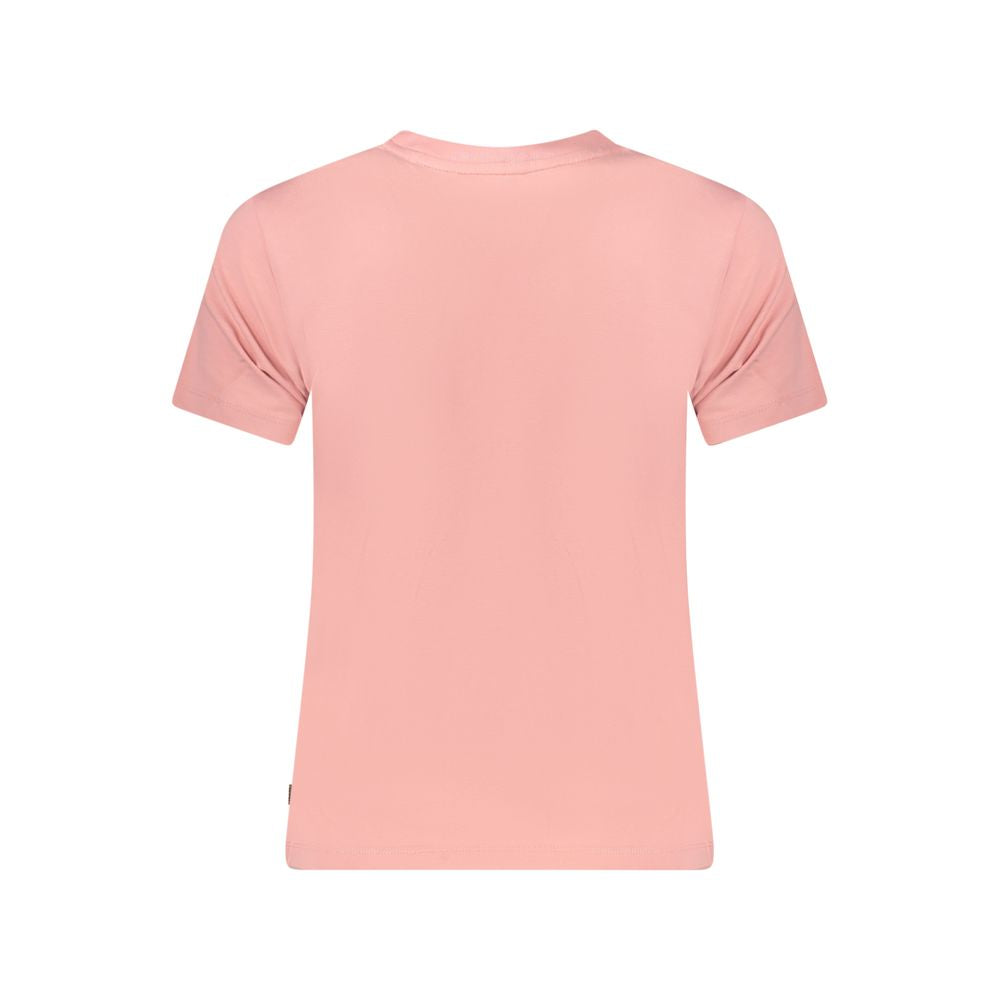 Back view of Guess Jeans Pink Cotton Women T-Shirt, featuring a slim fit and short sleeves, ideal for bold fashion statements.