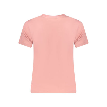 Back view of Guess Jeans Pink Cotton Women T-Shirt, featuring a slim fit and short sleeves, ideal for bold fashion statements.