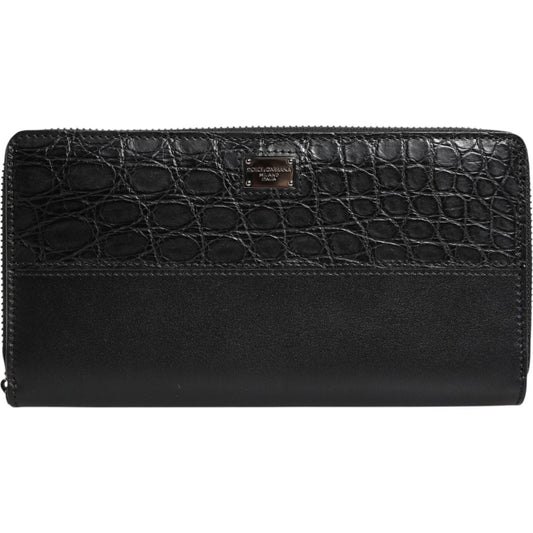 Dolce & Gabbana Black Leather Logo Plaque Zip Around Continental Wallet BAG4574