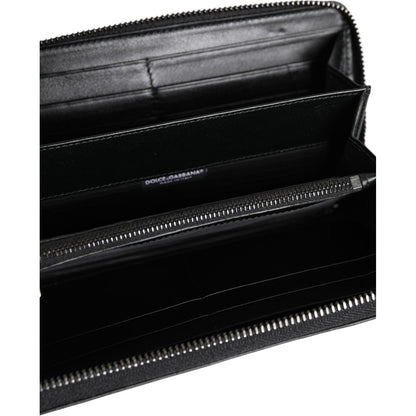 Dolce & Gabbana Black Leather Logo Plaque Zip Around Continental Wallet