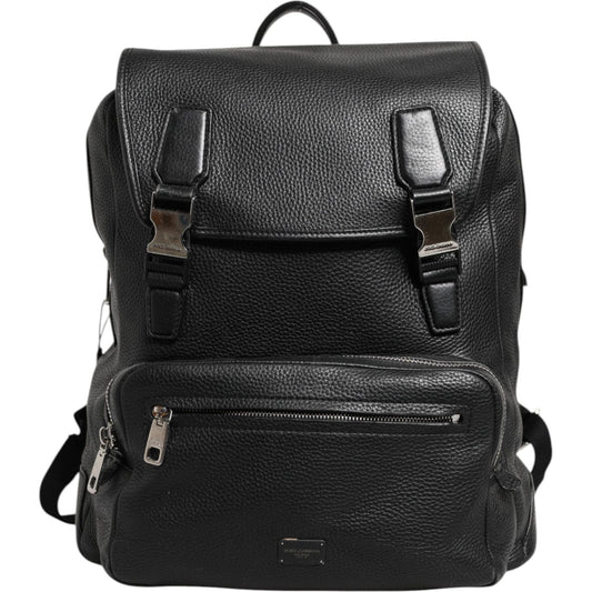 Dolce & Gabbana Black Palermo Backpack Hammered Calfskin Leather Bag BAG4648