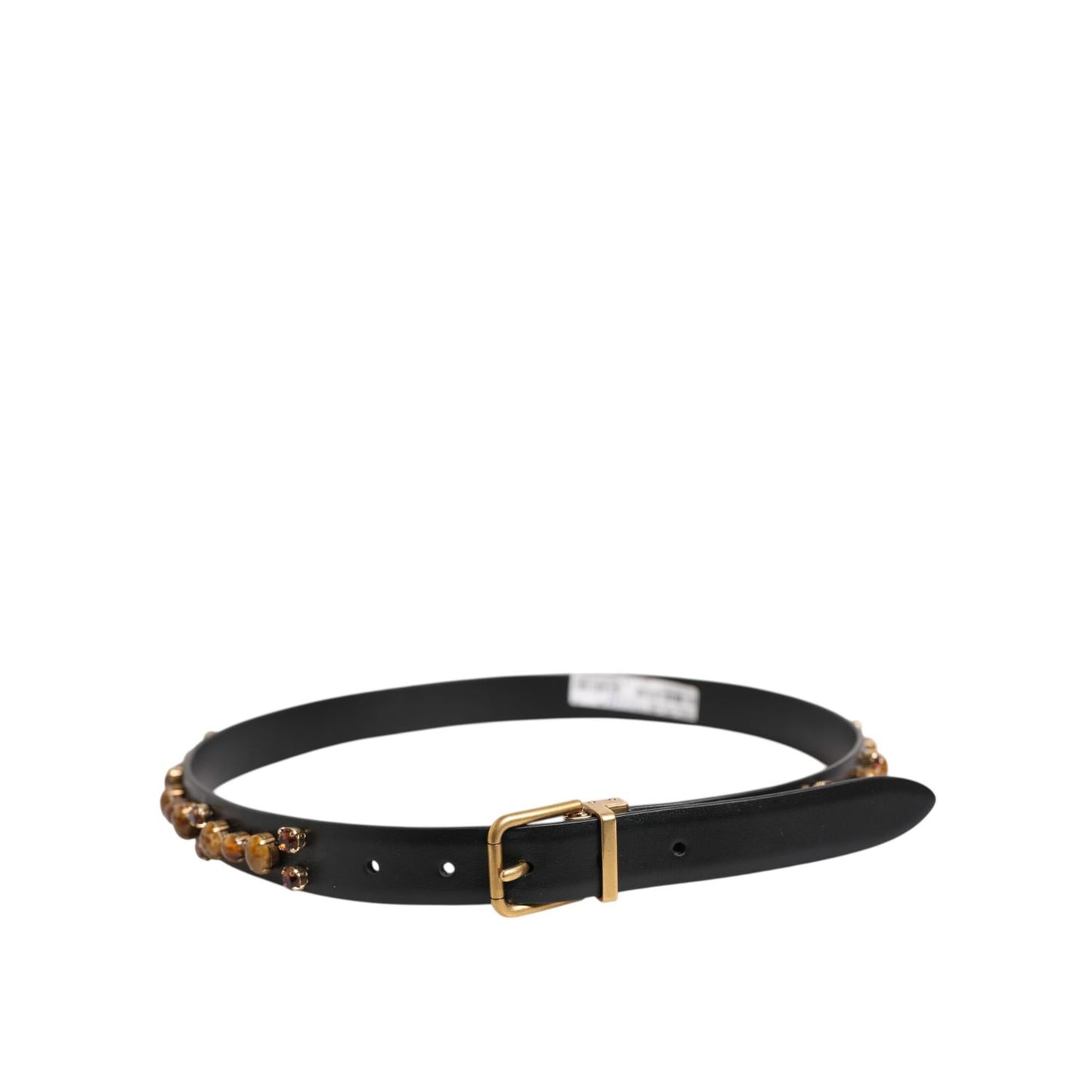 Dolce & Gabbana Black Leather Studded Gold Tone Buckle Belt