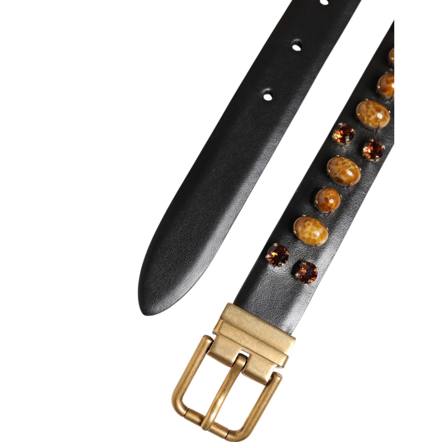 Dolce & Gabbana Black Leather Studded Gold Tone Buckle Belt
