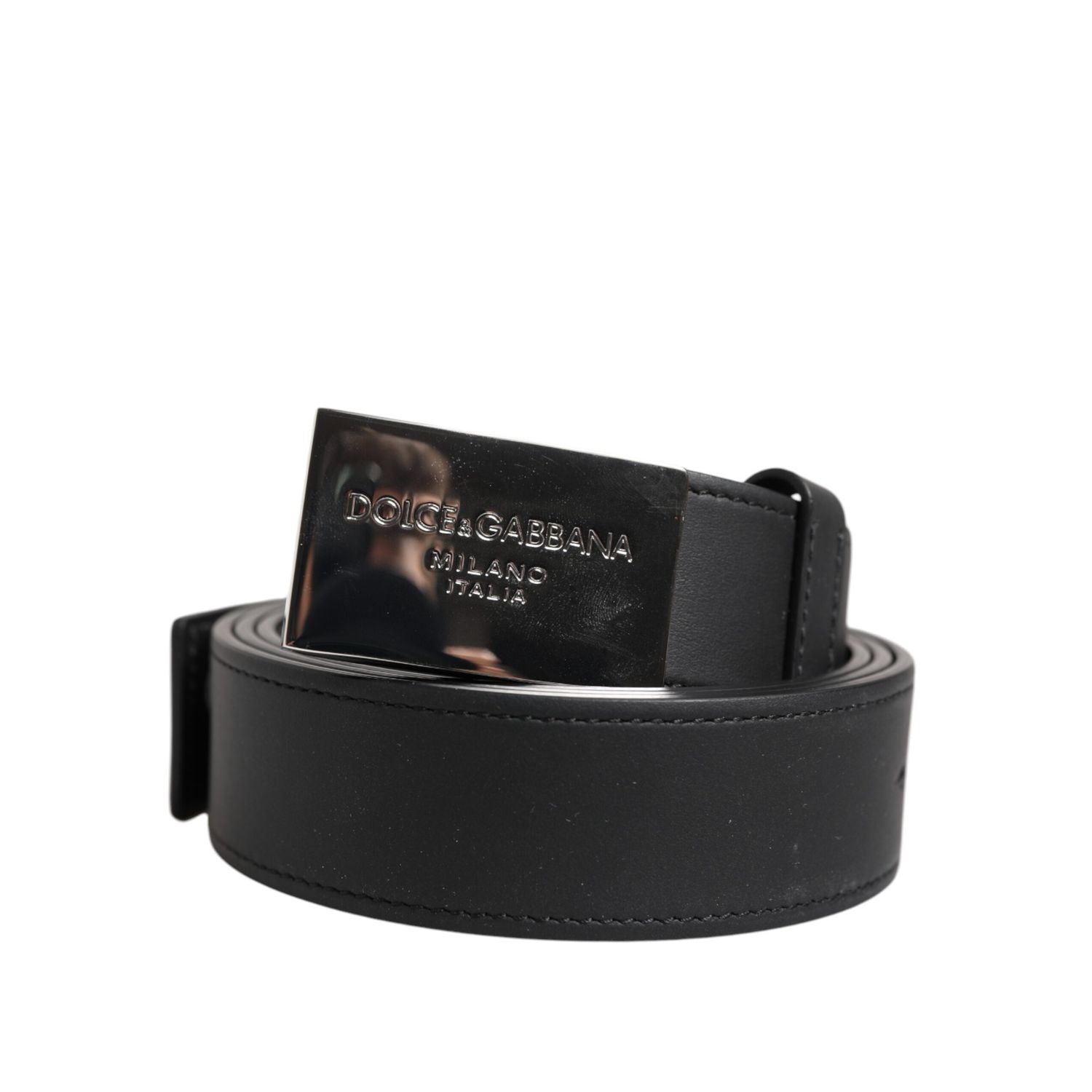 Dolce & Gabbana Black Leather Silver Metal Logo Buckle Belt