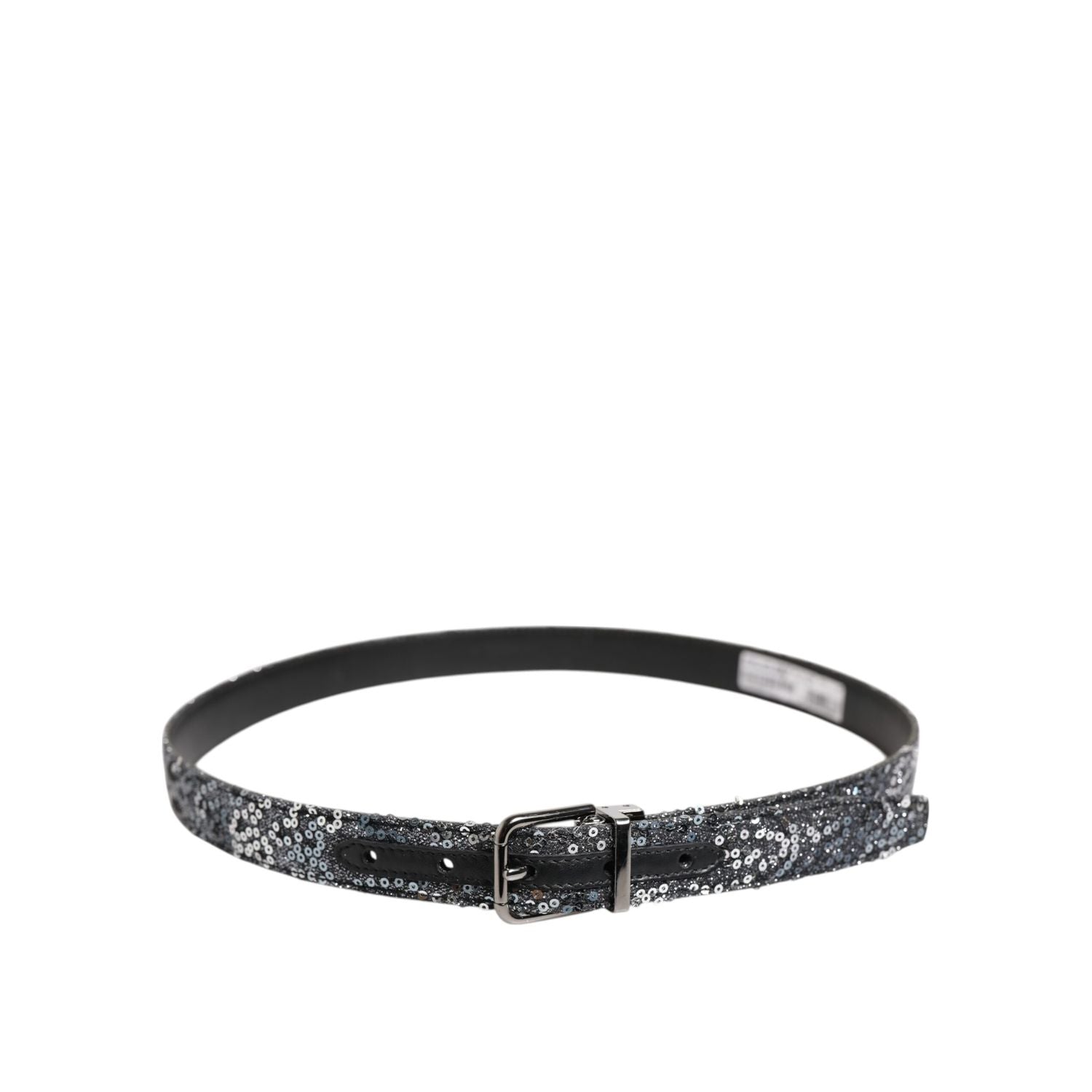 Dolce & Gabbana Black Sequins Silver Metal Logo Buckle Belt