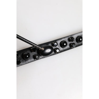 Dolce & Gabbana Black Studded Leather Metal Logo Buckle Belt