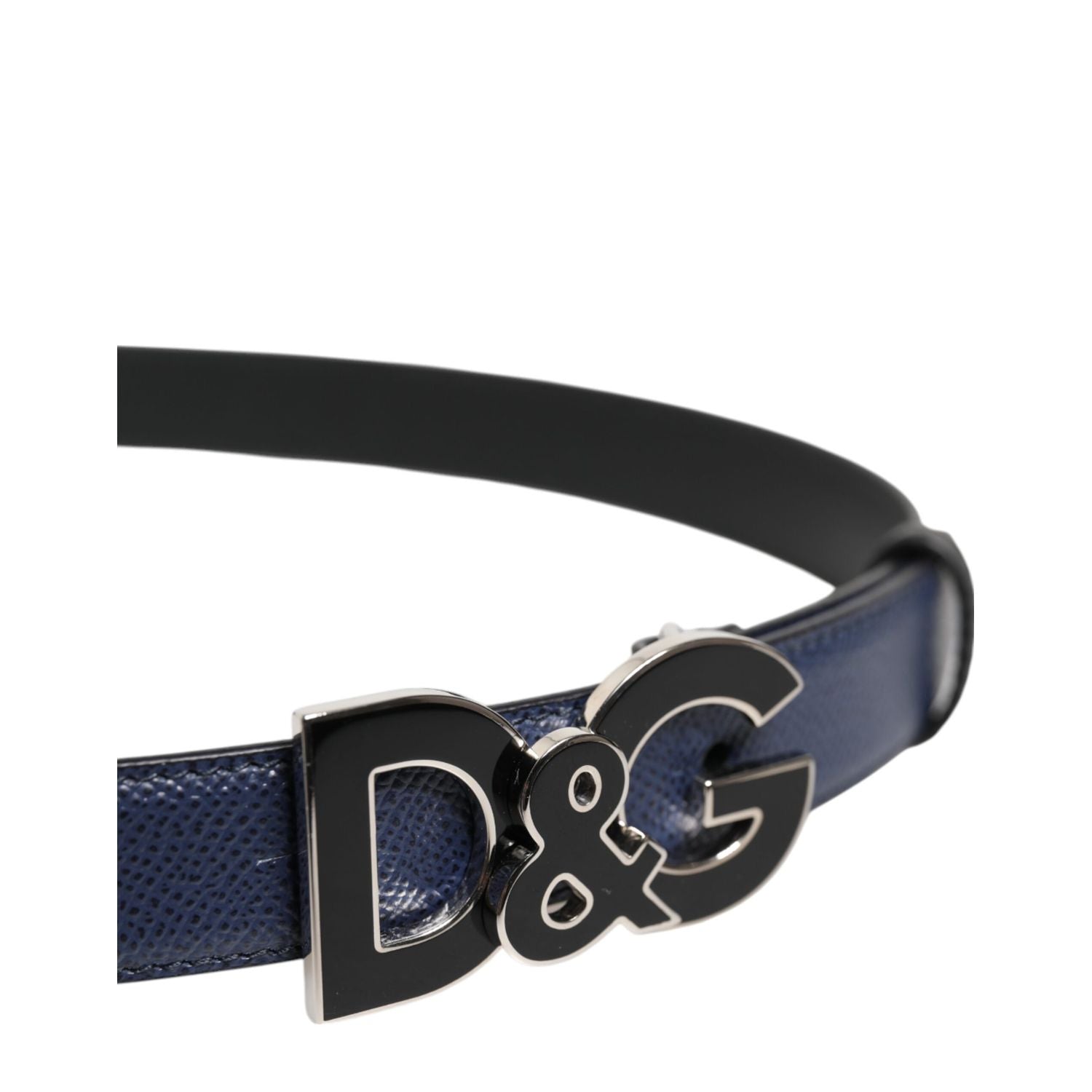 Dolce & Gabbana Blue Leather Classic Metal DG Logo Buckle Belt