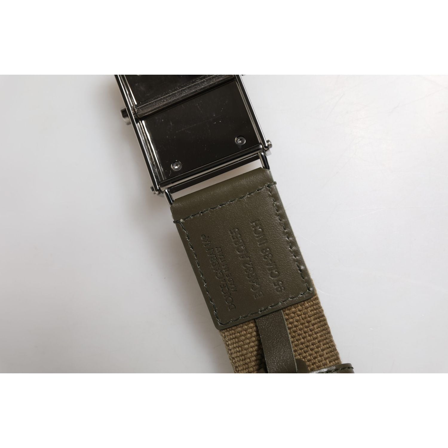 Dolce & Gabbana Military Green Nylon Logo Metal Buckle Belt