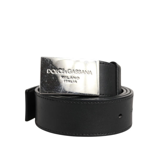 Dolce & Gabbana Black Leather Classic Metal Logo Buckle Belt
