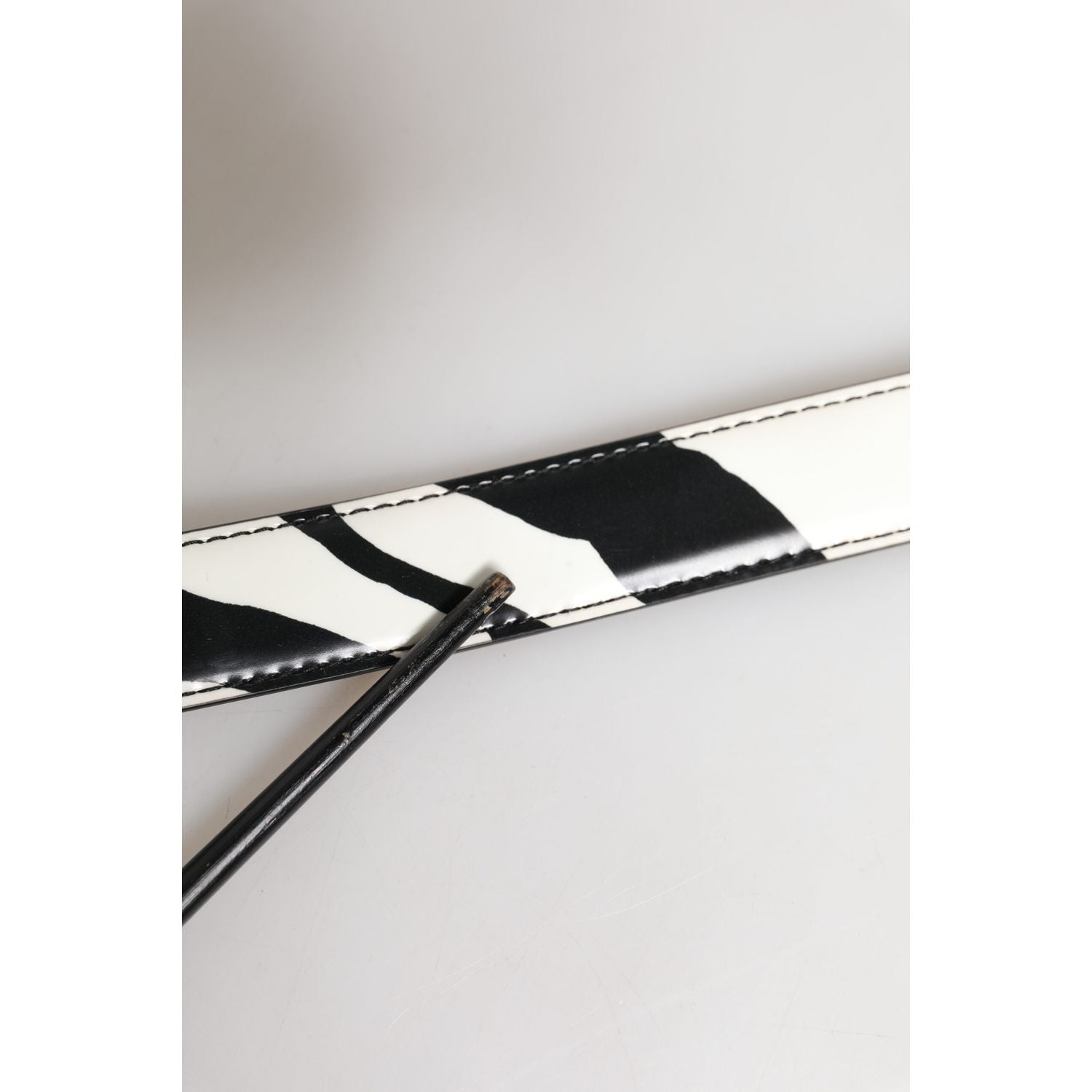Dolce & Gabbana Black White Leather Silver Metal Buckle Belt