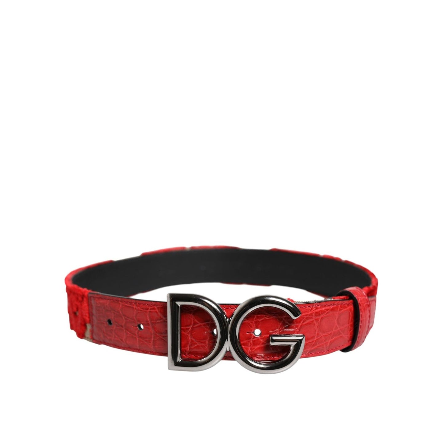 Dolce & Gabbana Red Viscose Silver DG Logo Metal Buckle Belt WMB544-65