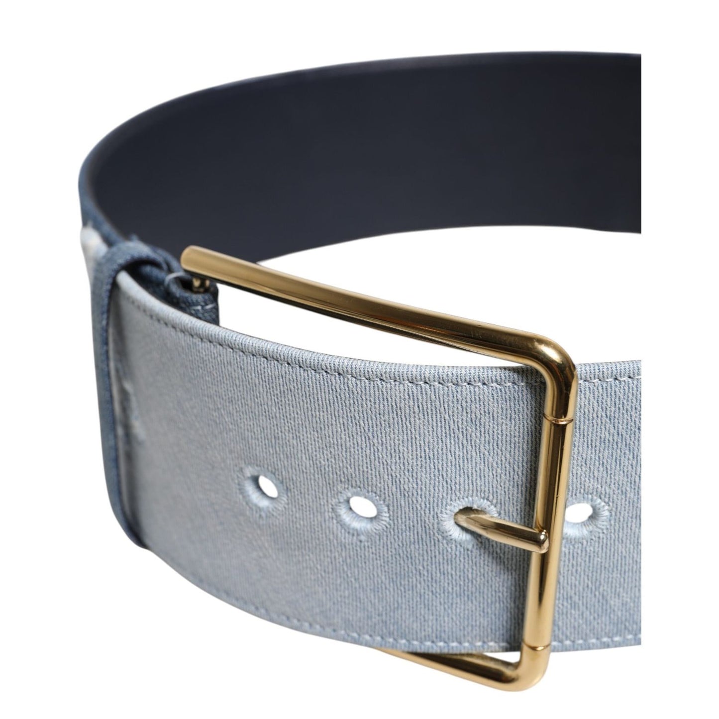 Dolce & Gabbana Two Tone Blue Denim Gold Metal Buckle Belt WMB547-90