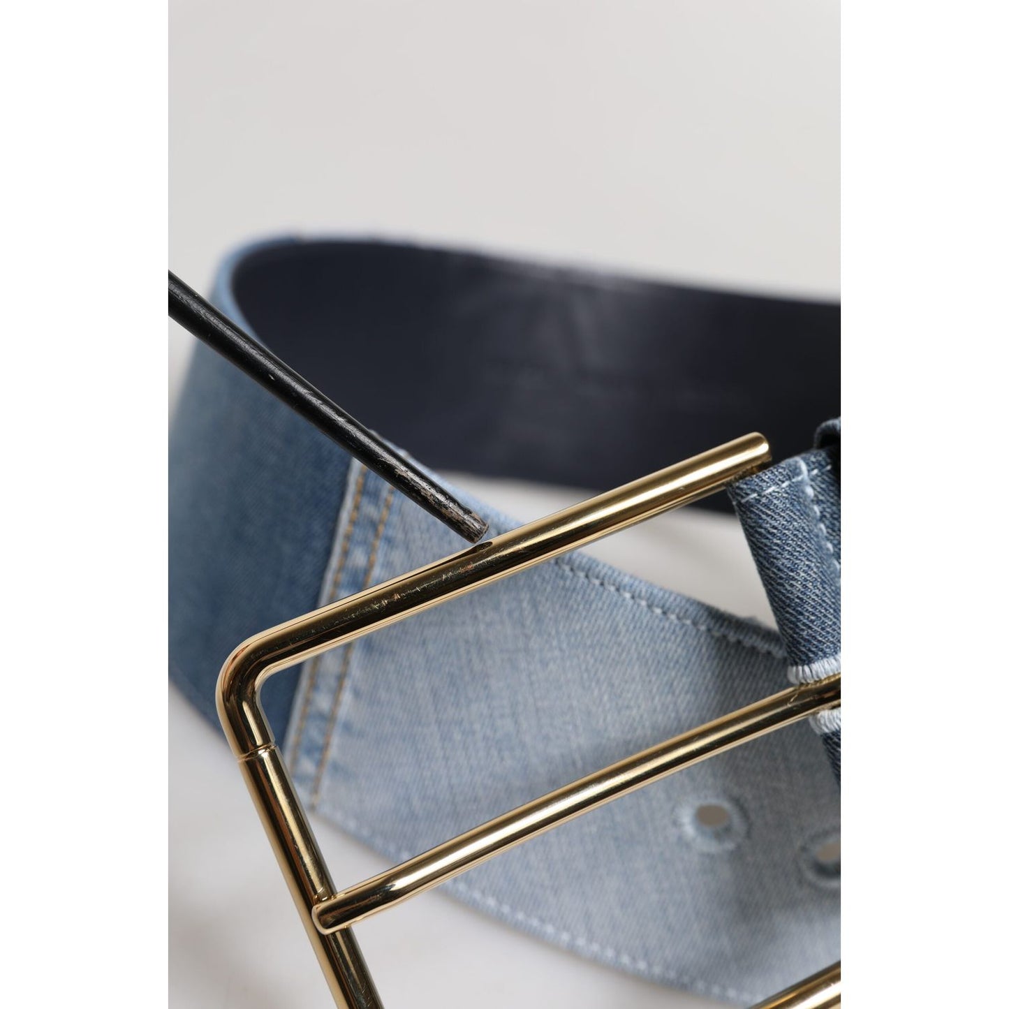Dolce & Gabbana Two Tone Blue Denim Gold Metal Buckle Belt WMB548-90
