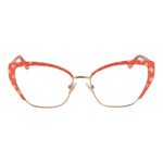 Guess Orange Women Glasses Frame, cat eye style, metal full-rim, orange color with demo plastic lenses, includes branded case.