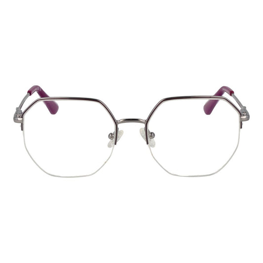 Guess Silver Women Glasses Frame in metal with rectangle design and half-rim style, includes branded case and spring hinge, size 52-18-140.
