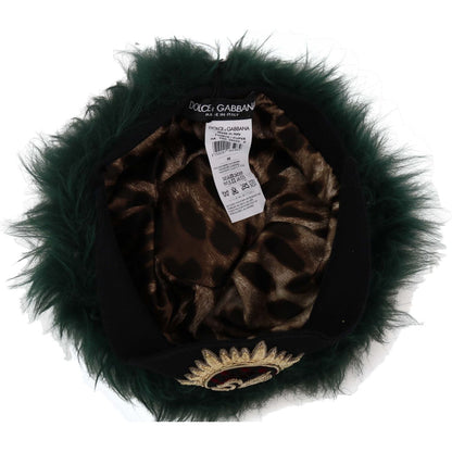 Dolce & Gabbana Green Fur DG Logo Embroidered Cloche Hat Hat