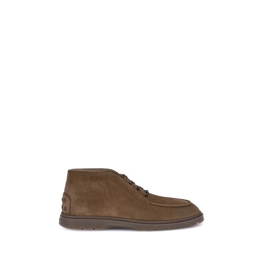 Tod's Brown Calf Leather Bos Taurus Lace-Up Boots, suede, embossed logo, rubber sole, casual elegance for AW25 season