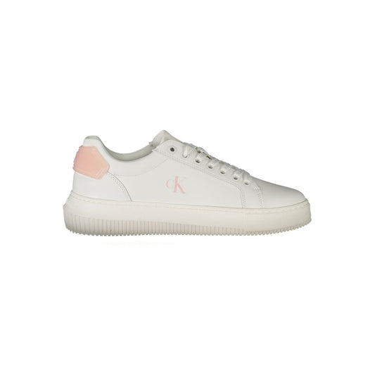 Calvin Klein White Leather Women Sneaker with pink accents and CK logo, featuring a removable footbed for comfort and style.