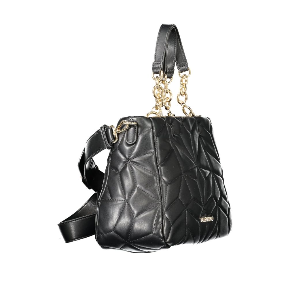 Mario Valentino Black Polyethylene Women Handbag with chain shoulder handles and adjustable strap, featuring bold details and Valentino logo.