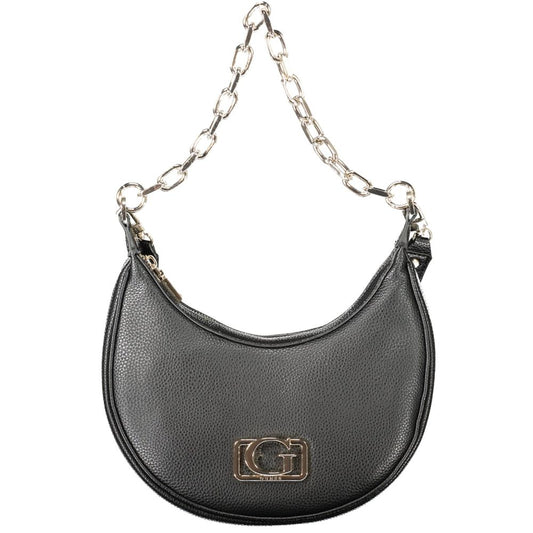 Guess Jeans Black Polyethylene Women Handbag with chain shoulder handle, luxurious and stylish design for versatile wear.