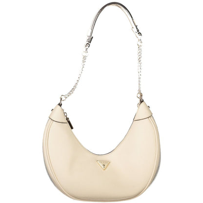 Guess Jeans Beige Polyethylene Women Handbag with chain shoulder strap and structured design for stylish durability.