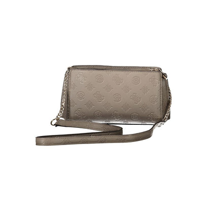 Guess Jeans Brown Polyethylene Women Handbag with embossed design and chain strap, ideal for stylish and practical use.