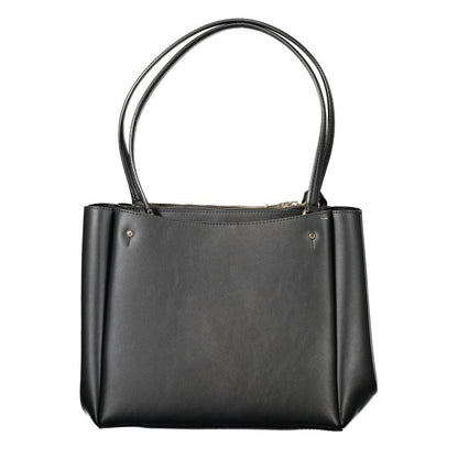 Guess Jeans Black Polyethylene Women Handbag with twin handles, external pockets, and zip compartments for chic organization.
