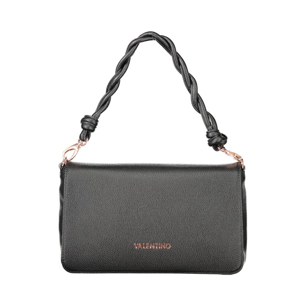 Mario Valentino Black Polyethylene Women Handbag with detachable strap and braided handle, showcasing elegant design and functionality.
