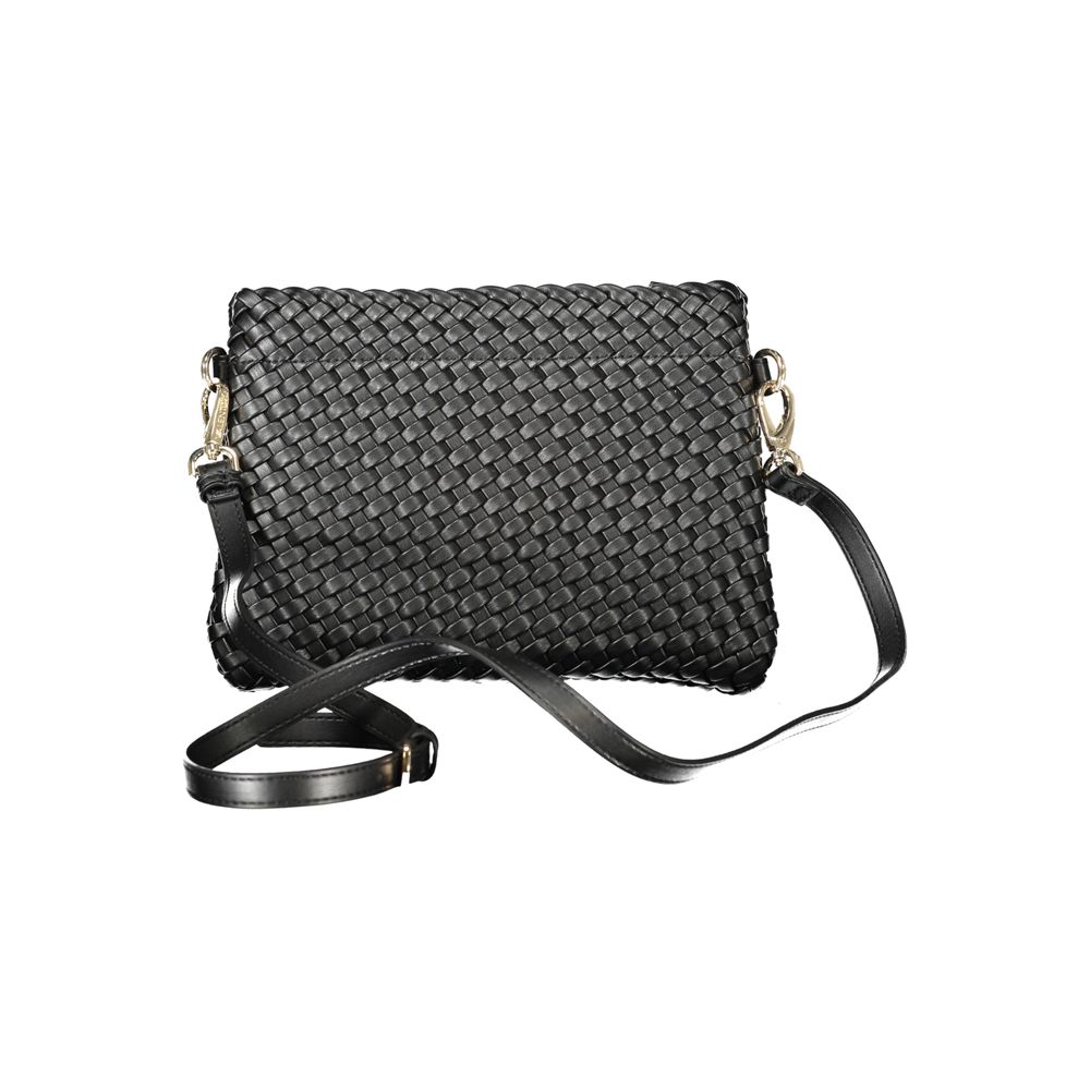 Mario Valentino Black Polyethylene Women Handbag with woven texture and adjustable strap
