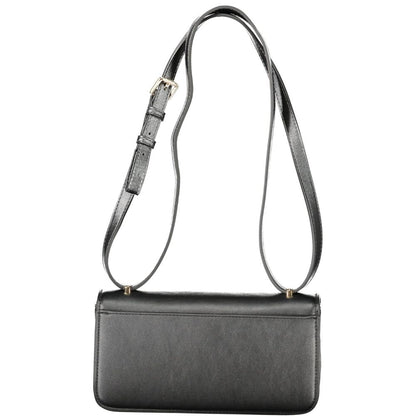 Mario Valentino Black Polyethylene Women Handbag with shoulder strap, featuring a sleek and stylish design for bold fashion statements.
