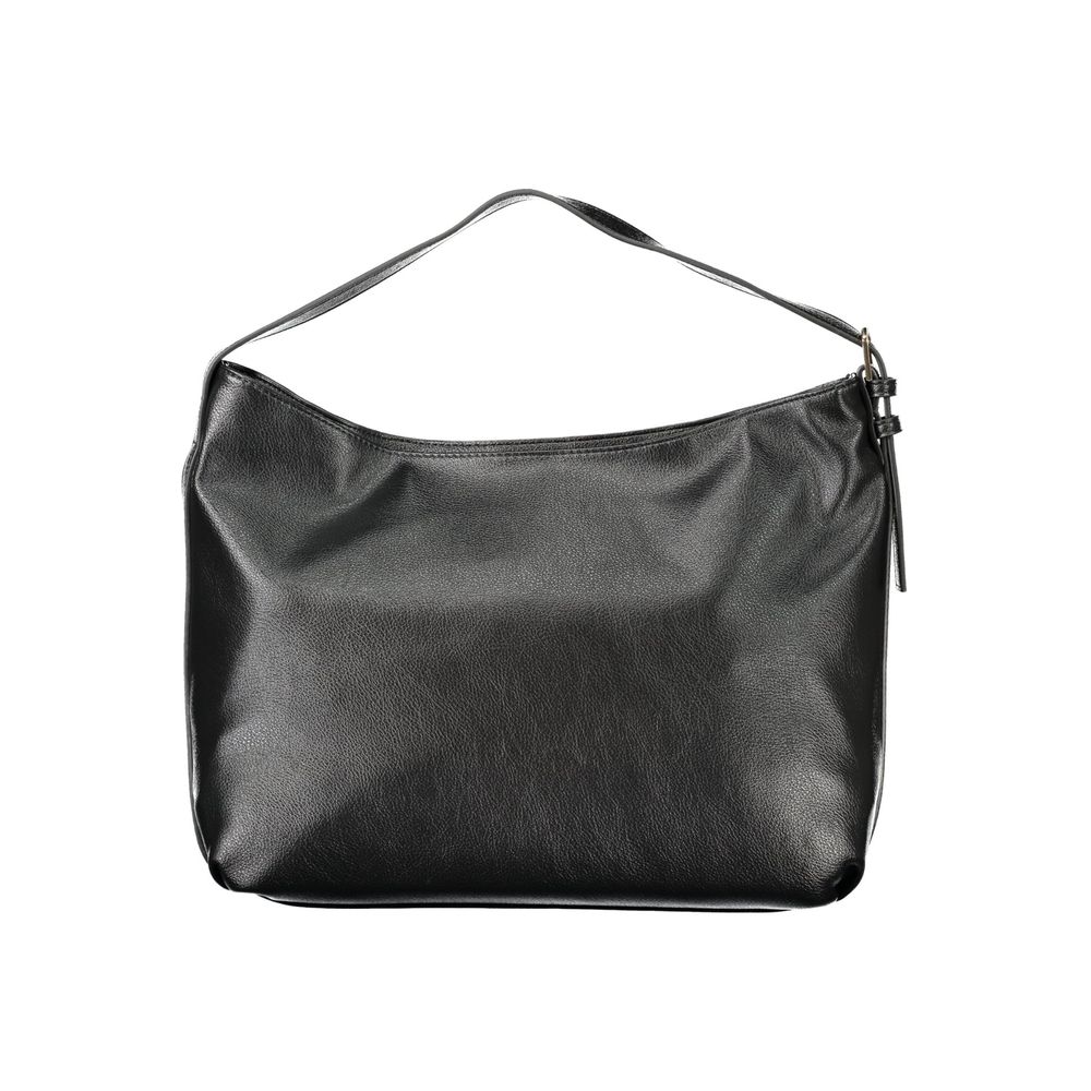 Mario Valentino Black Polyethylene Women Handbag with adjustable shoulder strap and zip closure, featuring Valentino logo for luxury style.