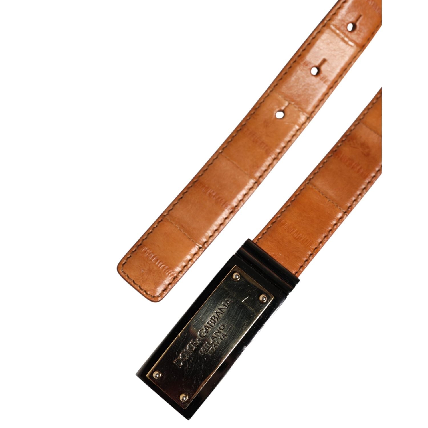 Dolce & Gabbana Browned Off Leather Gold DG Logo Buckle Belt