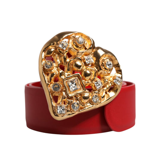 Dolce & Gabbana Red Calf Leather Embellished Metal Buckle Belt WMB522-75