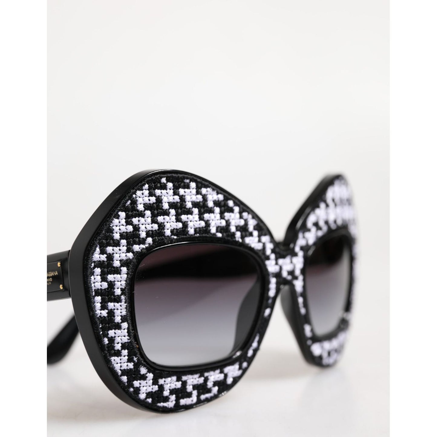 Dolce & Gabbana Black White PIED DE POULE Print Oversized Shades Sunglasses GLA1351