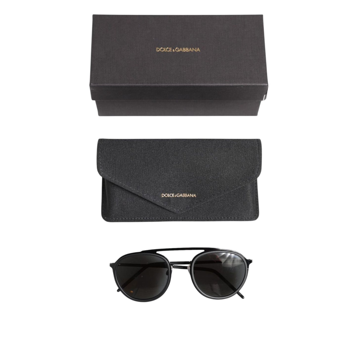 Dolce & Gabbana Matte Black DG2276 Metal Rim Round Shades Sunglasses GLA1359