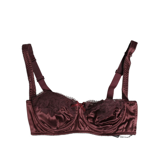 Dolce & Gabbana Burgundy Silk Underwired Balconette Bra Underwear BIK1314-2