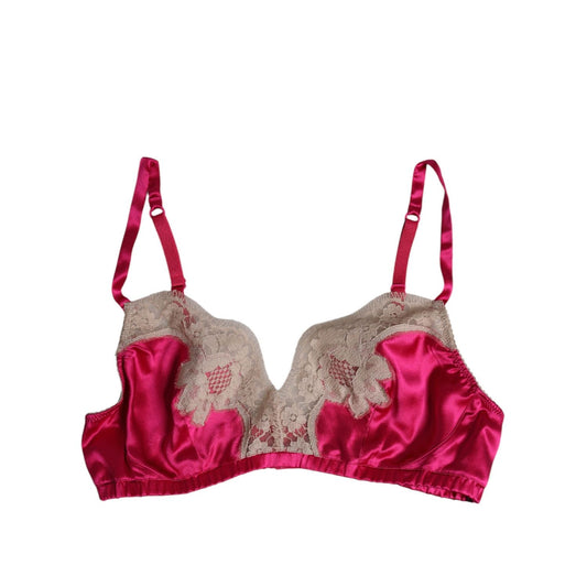 Dolce & Gabbana Magenta Floral Lace Silk Non Wire Bra Underwear BIK1409-2