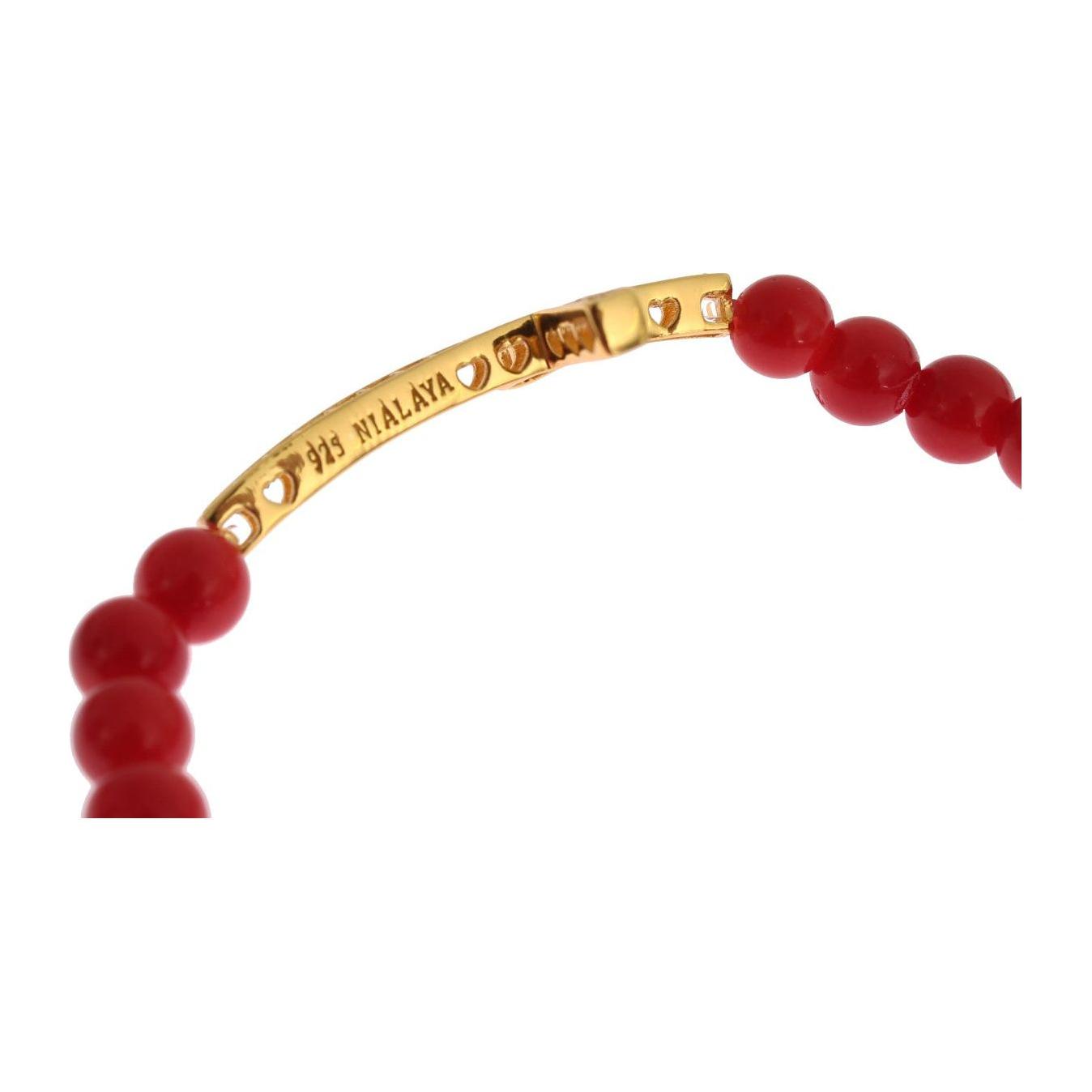 Nialaya Red Coral Gold CZ Cross 925 Silver Bracelet Bracelet