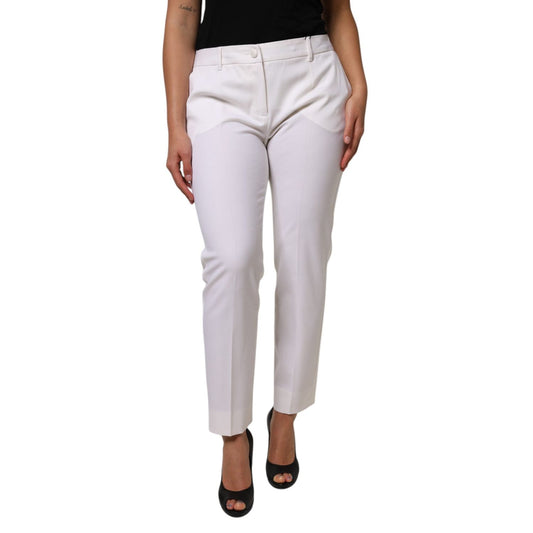 Dolce & Gabbana White Wool Mid Waist Tapered Pants