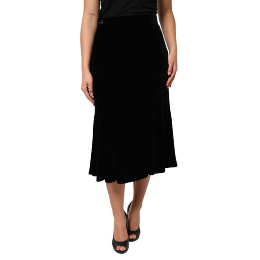 Dolce & Gabbana Black High Waist Fit Flared Midi Skirt SKI2148-46