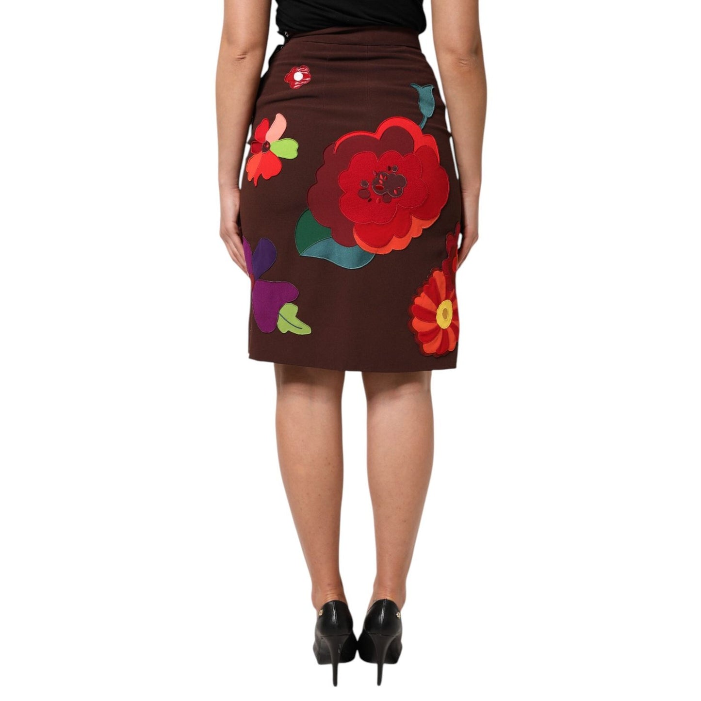 Dolce & Gabbana Brown Floral High Waist Side Slit Skirt SKI2152-40