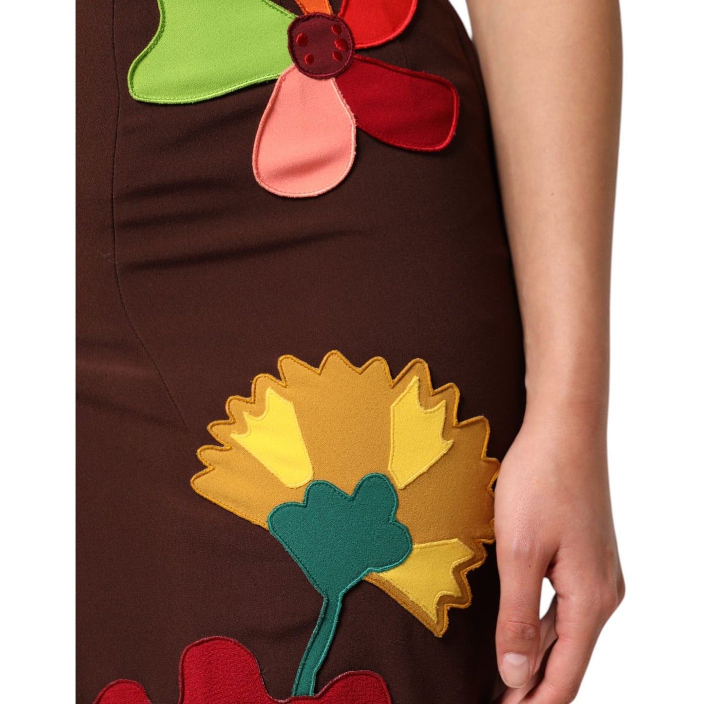 Dolce & Gabbana Brown Floral High Waist Side Slit Skirt SKI2152-40