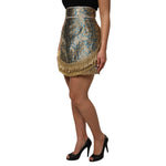 Dolce & Gabbana Blue Floral Jacquard Tasseled Mini Skirt SKI2155-42