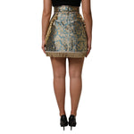 Dolce & Gabbana Blue Floral Jacquard Tasseled Mini Skirt SKI2155-42