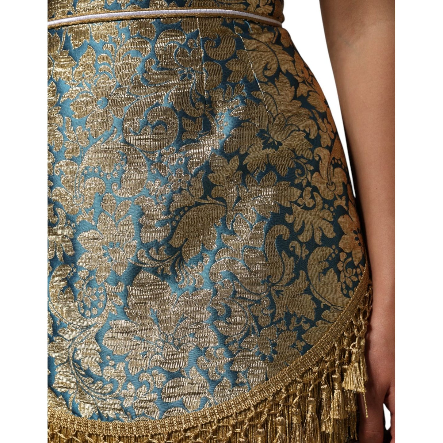 Dolce & Gabbana Blue Floral Jacquard Tasseled Mini Skirt SKI2155-42