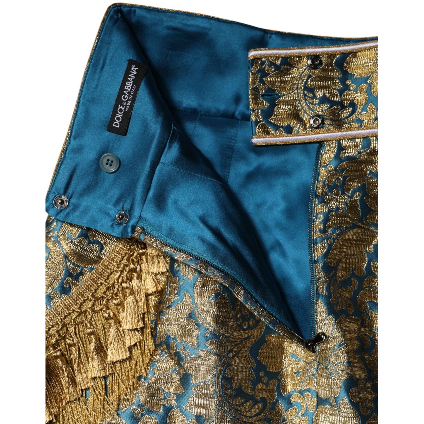 Dolce & Gabbana Blue Floral Jacquard Tasseled Mini Skirt SKI2155-42